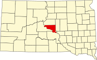 Karta över South Dakota med Hughes County markerat