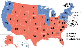 Fördelning av elektorer per delstat i 2004 års presidentval.