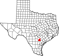 Karta över Texas med Karnes County markerat