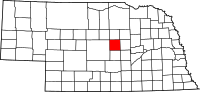 Karta över Nebraska med Valley County markerat