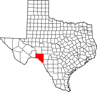 Karta över Texas med Val Verde County markerat