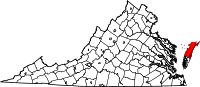 Karta över Virginia med Accomack County markerat