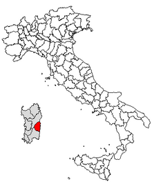 Karta över Italien, med Ogliastra (provins) markerat