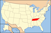 Karta över USA med Tennessee markerad