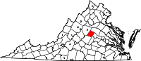 Karta över Virginia med Fluvanna County markerat