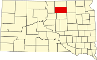 Karta över South Dakota med Edmunds County markerat