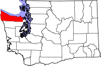 Karta över Washington med Clallam County markerat