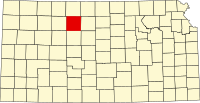 Karta över Kansas med Rooks County markerat