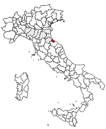 Karta över Italien, med Rimini (provins) markerat