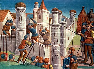 Belägringen av Konstantinopel 1453.Målning från 1499.