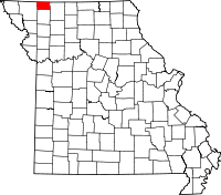 Karta över Missouri med Worth County markerat