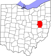 Karta över Ohio med Tuscarawas County markerat