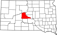 Karta över South Dakota med Stanley County markerat