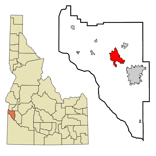 Fil:Canyon County Idaho Incorporated and Unincorporated areas Caldwell Highlighted.svg