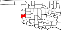 Karta över Oklahoma med Beckham County markerat