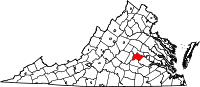 Karta över Virginia med Powhatan County markerat