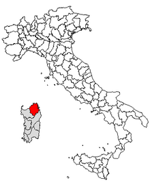 Karta över Italien, med Olbia-Tempio (provins) markerat