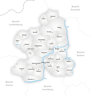 Karte Gemeinden des Bezirks Brugg 2006.png