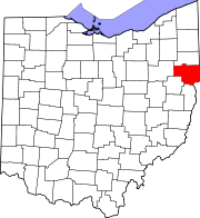 Karta över Ohio med Columbiana County markerat
