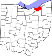 Karta över Ohio med Cuyahoga County markerat