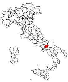 Karta över Italien, med Benevento (provins) markerat