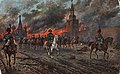 Napoleon och hans armé lämnar det brinnande Moskva 1812. Målning av Viktor Mazurovskij (1859-1923).
