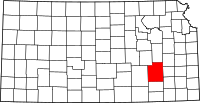 Karta över Kansas med Greenwood County markerat