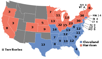 Fördelning av elektorer per delstat i 1888 års presidentval.