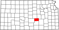 Karta över Kansas med Harvey County markerat