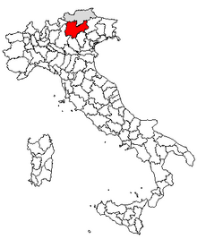 Karta över Italien, med Trento (provins) markerat