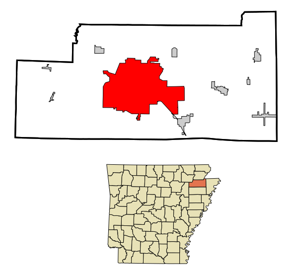 Fil:Craighead County Arkansas Incorporated and Unincorporated areas Jonesboro Highlighted.svg