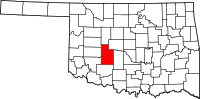 Karta över Oklahoma med Caddo County markerat