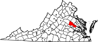 Karta över Virginia med Hanover County markerat