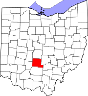 Karta över Ohio med Pickaway County markerat
