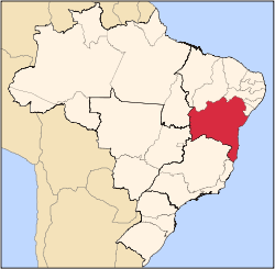 Karta över Brasilien med Bahia markerat