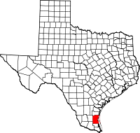 Karta över Texas med Kenedy County markerat