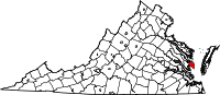 Karta över Virginia med Mathews County markerat