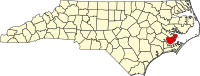 Karta över North Carolina med Pamlico County markerat