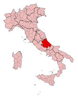 Karta över Italien, med Abruzzo markerat
