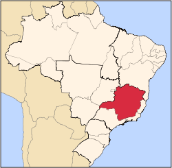 Karta över Brasilien med Minas Gerais markerat