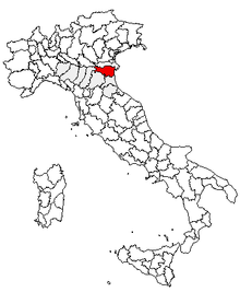 Karta över Italien, med Ferrara (provins) markerat