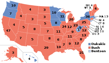 Fördelning av elektorer per delstat i 1988 års presidentval.