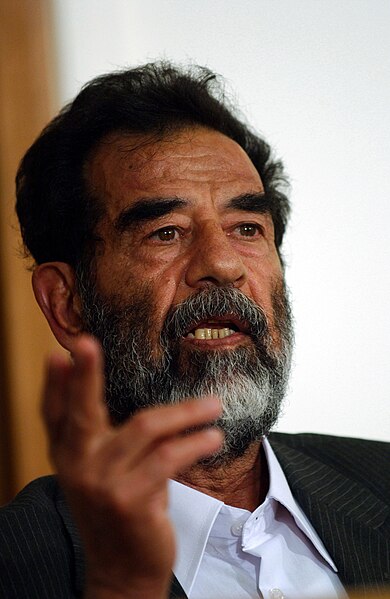 Fil:Saddam Hussein at trial, July 2004.JPEG