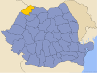 Administrativ karta över Rumänien med distriktet Satu Mare utsatt