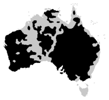 Australisk emu har påträffats i de svarta områdena.