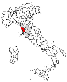 Karta över Italien, med Pisa (provins) markerat